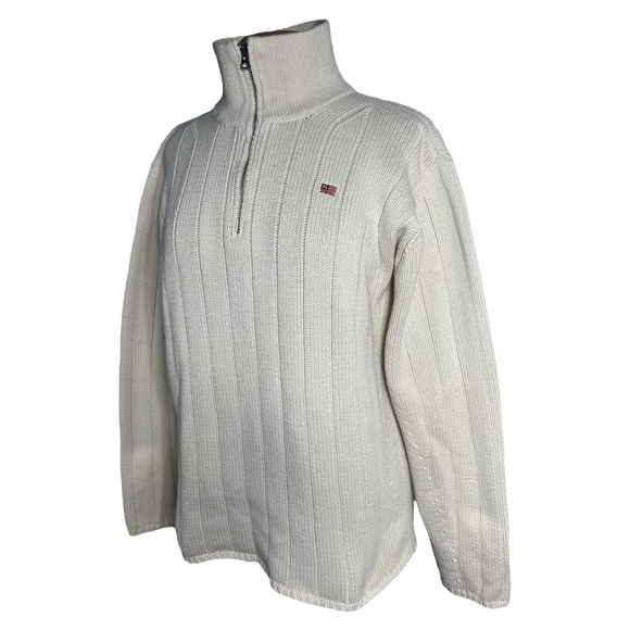 Vintage 90’s Polo Ralph Lauren Ivory Quarter Zip Pull Over Sweater Flag Logo - Picture 2 of 9